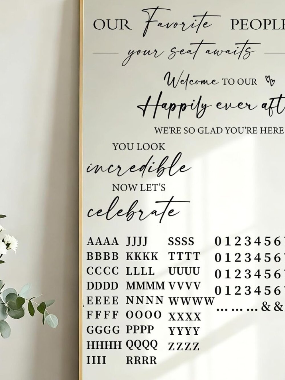 4 Pcs Wedding Welcome Sign Decal Stickers, Happily, Black